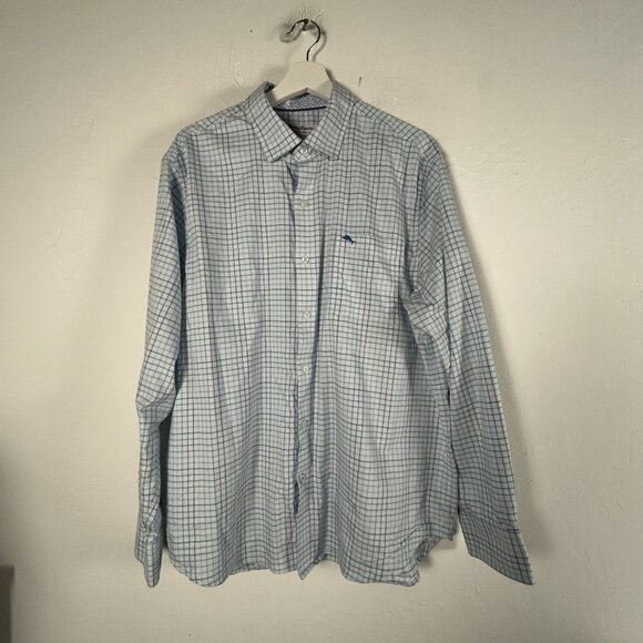 Tommy Bahama Mens Sarasota Stretch Long Sleeve Check Button Up Shirt Large Blue - Picture 1 of 7